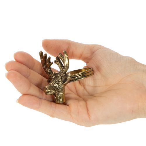 Metaliniai servetėlių žiedai su elnio galva, aukso spalvos, 6 cm, 4 vnt. | Floristik24.lt