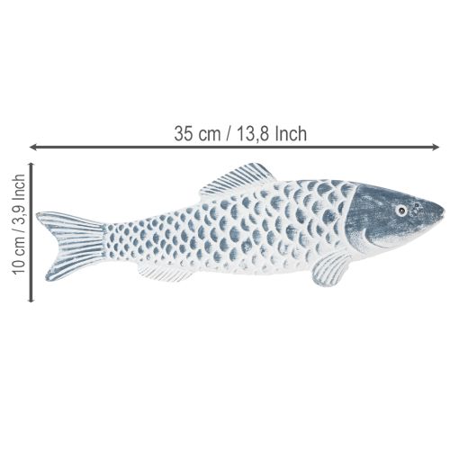 Medinė žuvelė mėlynos ir baltos spalvos, žuvies dekoracija, medžio miltai, 35 cm, 1 vnt. | Floristik24.lt