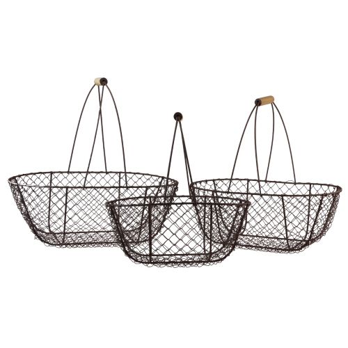 Vielinis krepšelis ovalus metalinis krepšelis medinė rankena 30/35,5/40cm rinkinys iš 3 vnt