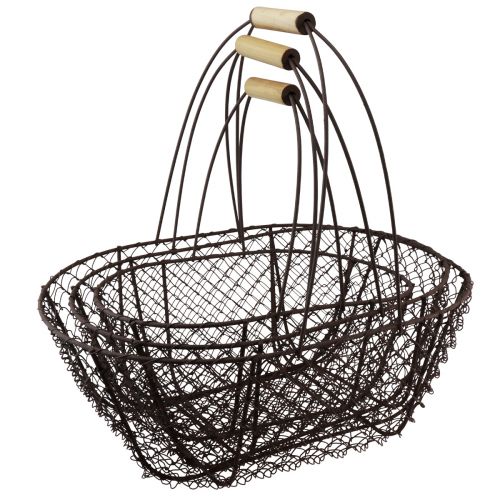 daiktų Vielinis krepšelis ovalus metalinis krepšelis medinė rankena 30/35,5/40cm rinkinys iš 3 vnt