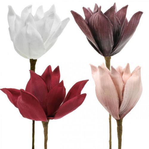 Magnolijos dirbtinė gėlė ant pagaliuko Ø10cm Putplastis 6vnt Įvairių spalvų