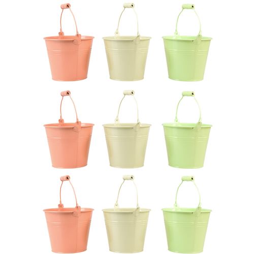 Floristik24 Kibiras su rankena sėjamoji pastelinis metalas Ø10cm H8cm 10 vnt