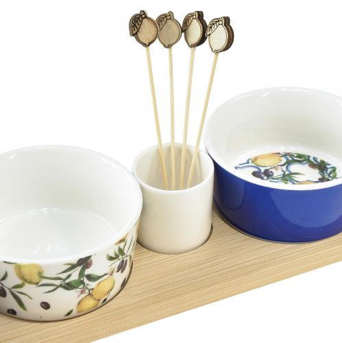 Floristik24 Tapas rinkinys Bambuko keraminės citrinos ir alyvuogės 40cm
