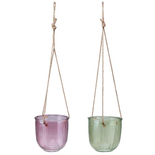 Floristik24 Gėlių vazono stiklinis žibintas pakabinimui violetinis žalias 14cm 2vnt