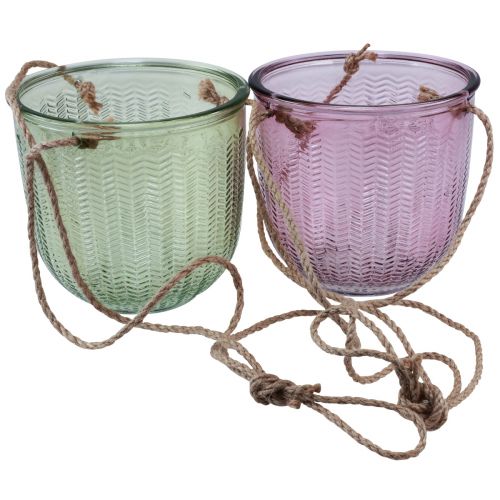 daiktų Gėlių vazono stiklinis žibintas pakabinimui violetinis žalias 14cm 2vnt