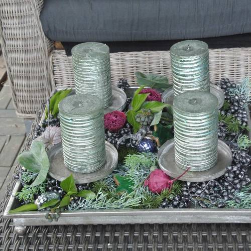Floristik24 Advento padėklas su 4 žvakidėmis 40 × 40 cm antikvarinės išvaizdos metalas / stiklas sidabras