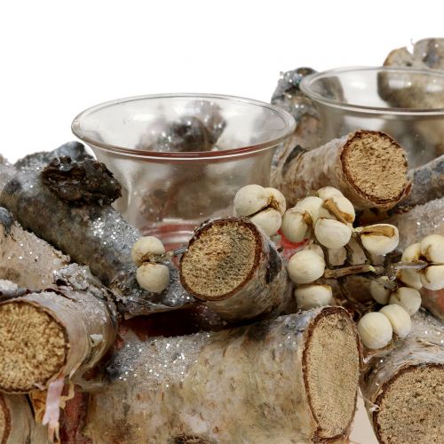 Floristik24 Žvakių kompozicija su beržo šakomis, natūrali, žėrutis 48cm