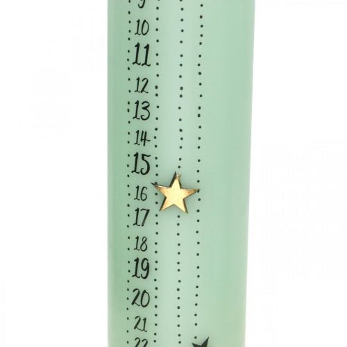 Floristik24 Advento kalendorinė žvakė šviesiai žalia stulpinė žvakė 250/50mm