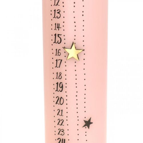daiktų Advento kalendorius žvakė rožinė stulpo žvakė Adventas 250/50mm
