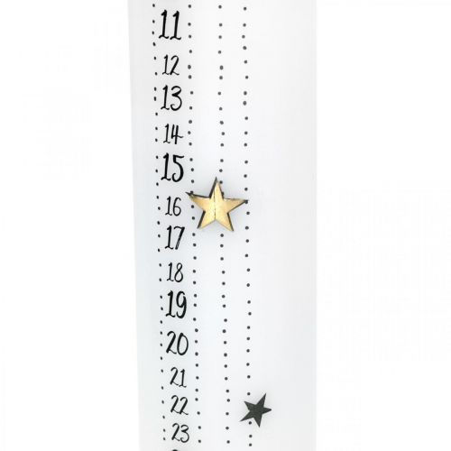 Floristik24 Advento kalendorius Žvakė Balta Stulpinė Žvakė Kalėdos 250/50mm