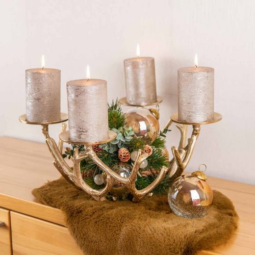 Floristik24 Advento vainikas modernus metalinis žvakidė ragas auksinis Ø49cm