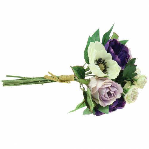 Floristik24 Puokštė su anemonais ir rožėmis violetinė, kreminė 30cm