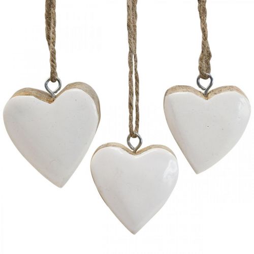 Pakabos medinės širdelės dekoratyvinės širdelės baltos Ø5-5,5cm 12vnt