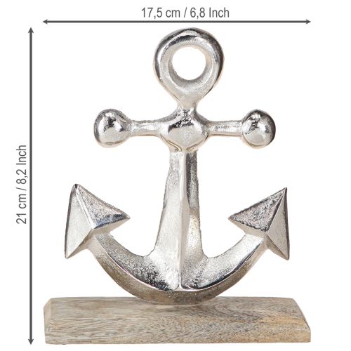 daiktų Inkaro apdaila Metalas ant medinio pagrindo Sidabras Natūralus H21cm