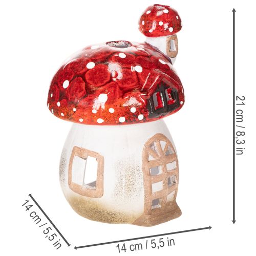 Dekoratyvinis grybo formos namelis arbatinei žvakelei, rankomis dažytas su bokšteliu, 21 cm | Floristik24.lt