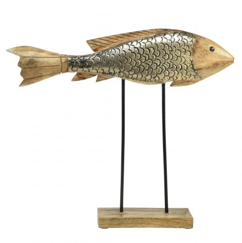 Medinė žuvytė su metaline apdaila žuvies puošmena 35x7x29,5cm