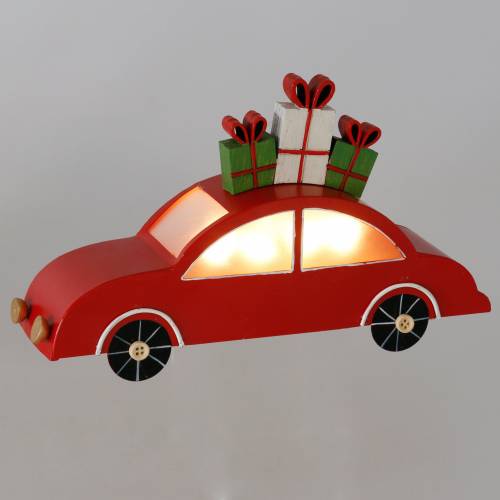 Floristik24 Kalėdinis automobilis su LED raudonu metalu 25cm H14,5cm akumuliatoriui.