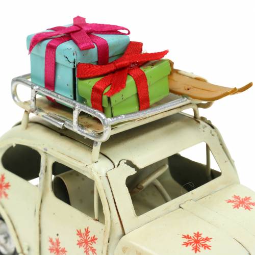 Floristik24 Kalėdinis automobilis su pakuotėmis baltos spalvos L11cm
