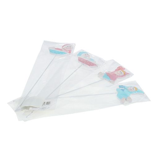 Floristik24 Kūdikių dekoravimo kištukas rožinis, mėlynas 5cm L25cm 4vnt