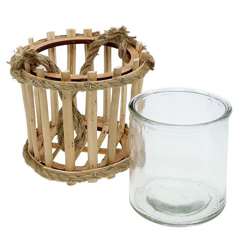 Floristik24 Bambuko krepšelis su stiklu pakabinimui Ø14cm H13cm 2vnt