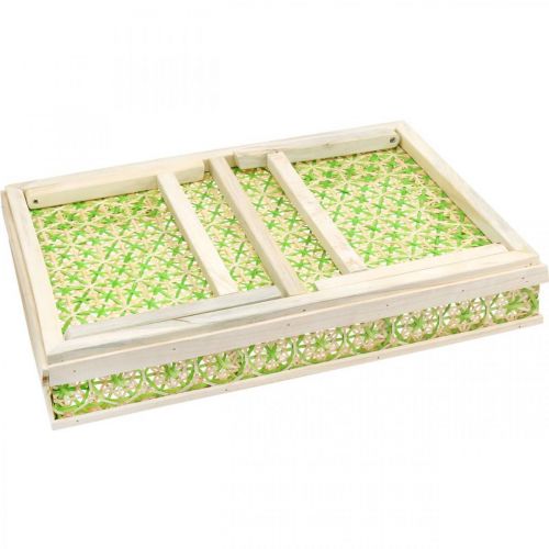 daiktų Lovos padėklas iš bambuko, serviravimo padėklas sulankstomas, medinis padėklas su pintu raštu žalia-natūralios spalvos 51,5×37cm