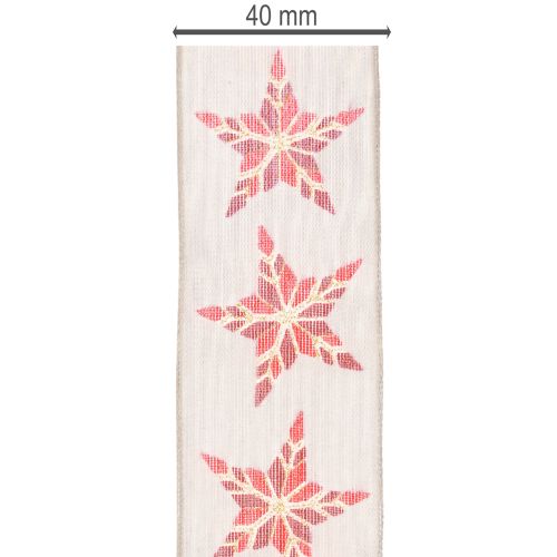 Dekoratyvinė juostelė su raudonomis žvaigždutėmis, 40 mm pločio, 15 m ilgio | Floristik24.lt