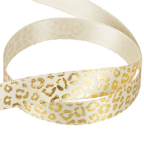 daiktų Šilkinė juostelė leopardo rašto, kreminės aukso spalvos, 15 mm, 18 m