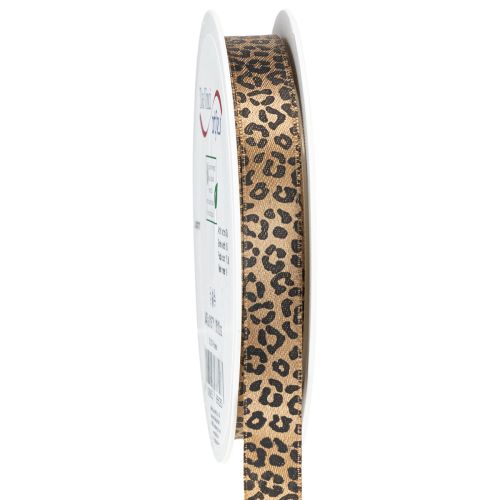 Šilkinė juostelė su leopardo raštu, ruda ir juoda, 15 mm, 18 m