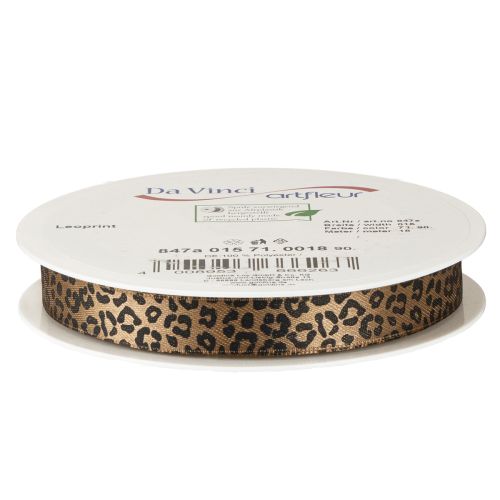 Šilkinė juostelė su leopardo raštu, ruda ir juoda, 15 mm, 18 m | Floristik24.lt
