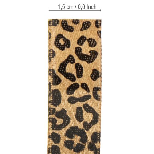 daiktų Šilkinė juostelė su leopardo raštu, ruda ir juoda, 15 mm, 18 m