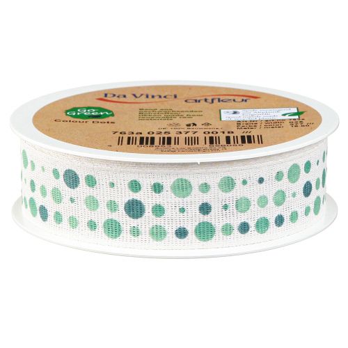 daiktų Juostelė Turquoise Dots Maritime Cotton Kaspinas 25mm 18m