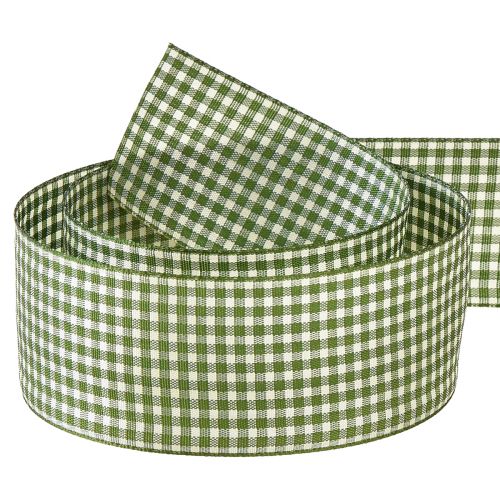 Floristik24 Dovanų juostelė dekoratyvinė juostelė languota žalia kreminė 40mm 20m