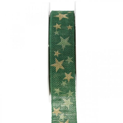 Floristik24 Dovanų juostelė lanko juostelė su žvaigždėmis žalias auksas 25mm 15m