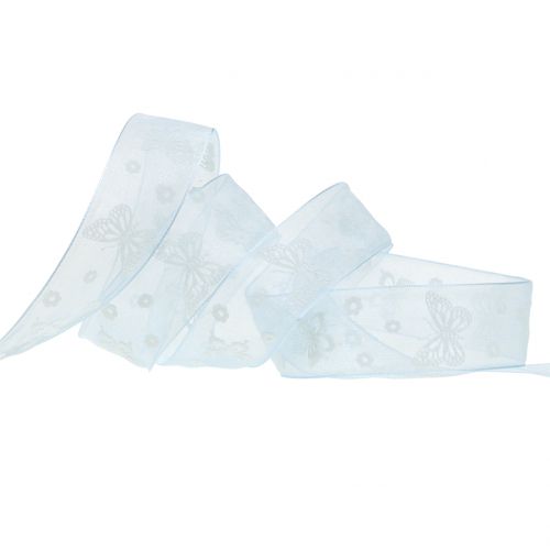 Floristik24 Organzos juostelė drugelio mėlyna 25mm 20m