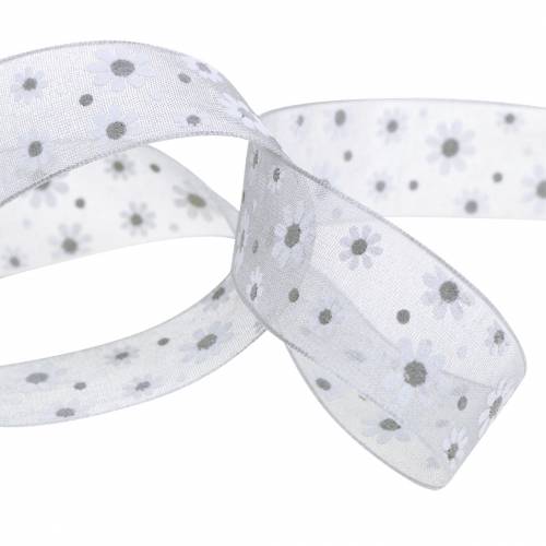 Floristik24 Organzos juostelės gėlės pilkos 20mm 20m