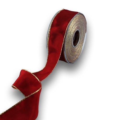 Floristik24 Šilko juostelė Bordo su auksiniu kraštu 40mm 25m