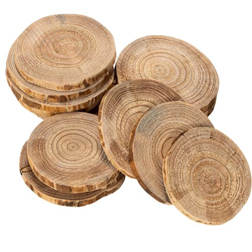 Natūralios apvalios medinės riekelės dekoravimui ir rankdarbiams, 6 cm, 300 g | Floristik24.lt