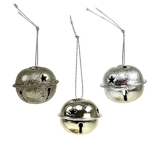 Floristik24 Eglutės puošmena metalinis varpas 4cm sidabrinis 12vnt