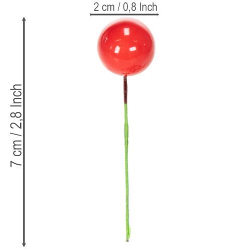 Dirbtiniai raudonų uogų mini kalėdiniai žaisliukai gėlių dekoravimui, 2 cm, 48 vnt. | Floristik24.lt
