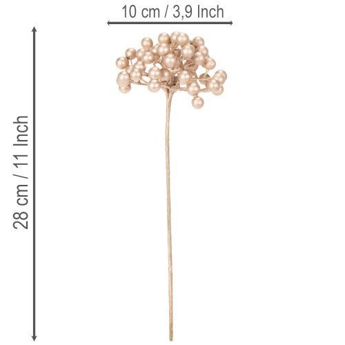 Dirbtinė uogų šakelė, šampano spalvos dekoracija, 28 cm, 3 vnt. | Floristik24.lt