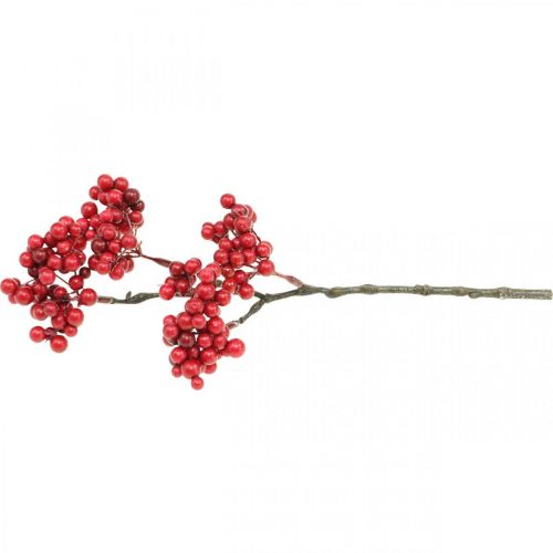 daiktų Dekoratyvinė šakelė su raudonomis uogomis uogų šakelė rudens puošmena 26cm 6vnt