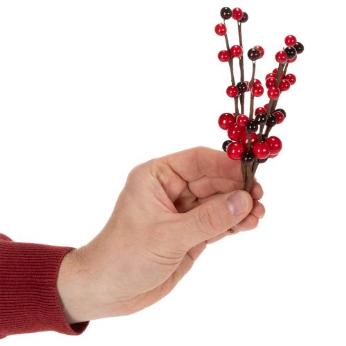 Dirbtinė šakelė su raudonomis uogomis, 15 cm, 6 vnt. | Floristik24.lt