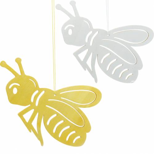 Floristik24 Medinė bitė figūrėlė, pavasario puošmena, bitė pakabinti, dekoratyvinis vabzdys 6vnt