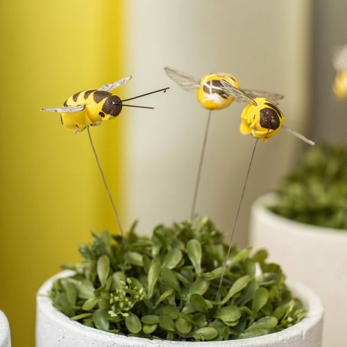 daiktų Bitė ant vielos, gėlių kamščiai, deko bitės, pavasario oranžinė, geltona W4.5cm 24vnt.