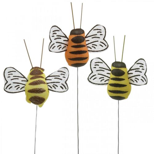 Bitė ant vielos, gėlių kamščiai, deko bitės, pavasario oranžinė, geltona W4.5cm 24vnt.