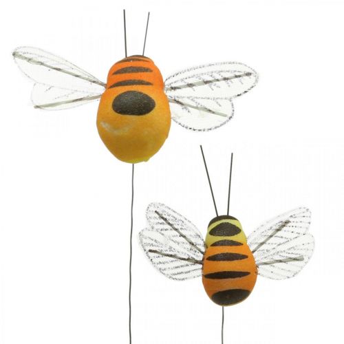 Floristik24 Deco bitė, pavasarinė dekoracija, bitė ant vielos oranžinė, geltona B5/6,5cm 12vnt.