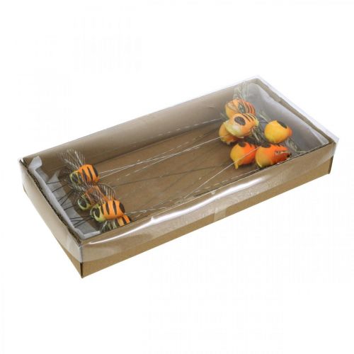 Floristik24 Deco bitė, pavasarinė dekoracija, bitė ant vielos oranžinė, geltona B5/6,5cm 12vnt.
