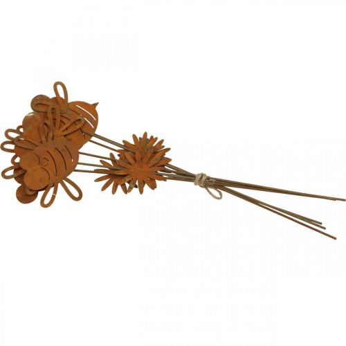 daiktų Sodo kuolas bitė, pavasario puošmena, metalinis kuolas rūdys L24,5cm 6 vnt