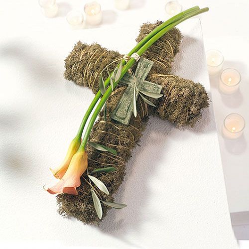 daiktų Gėlių putplasčio kryžius mažas žalias 42cm 4 vnt gedulo floristika