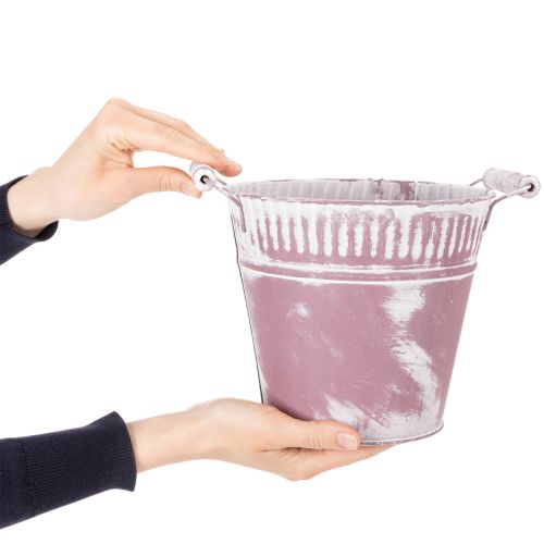 Skardinis kibirėlis, violetinės ir baltos spalvos, Ø19cm, aukštis17cm, 1 vnt. | Floristik24.lt